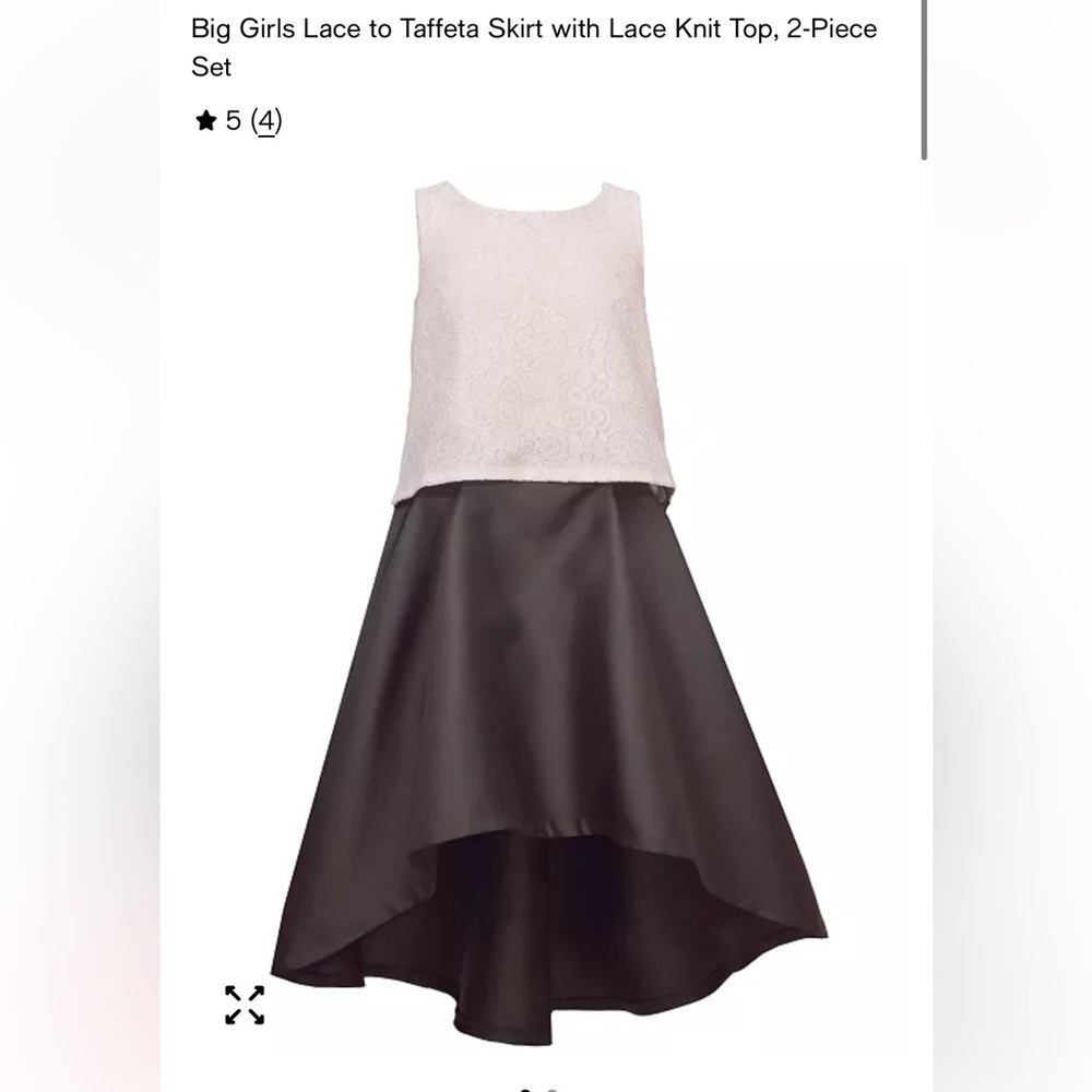 Girls formal black and white two piece top and skirt set.